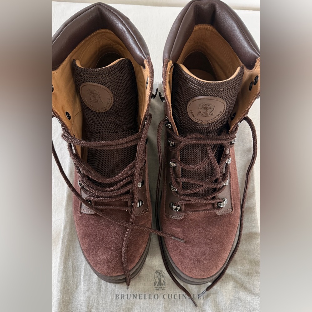 Brunello Cucinelli - Leather-Trimmed Suede Boots - Brown - EU 45 - Picture 8 of 10